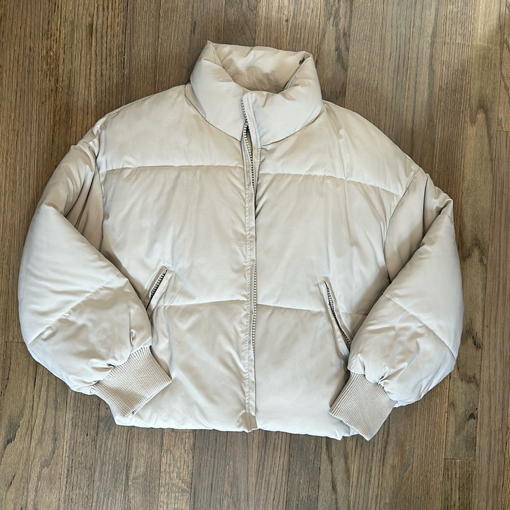 Neutral Cream Puffer Jacket - Women's Winter Coat